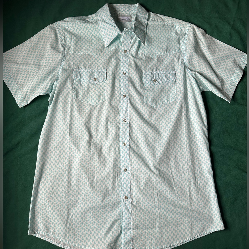 WRANGLER WRANCHER Blue Paisley Short Sleeve Pearl Snaps Shirt Women's Size 2XL